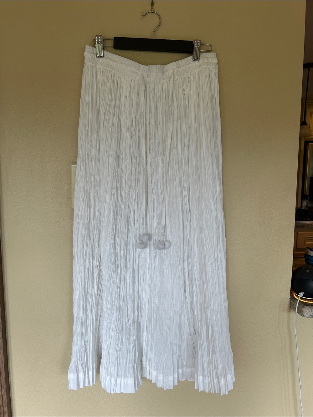 Women's White Crinkle Maxi Skirt with Drawstring Waist